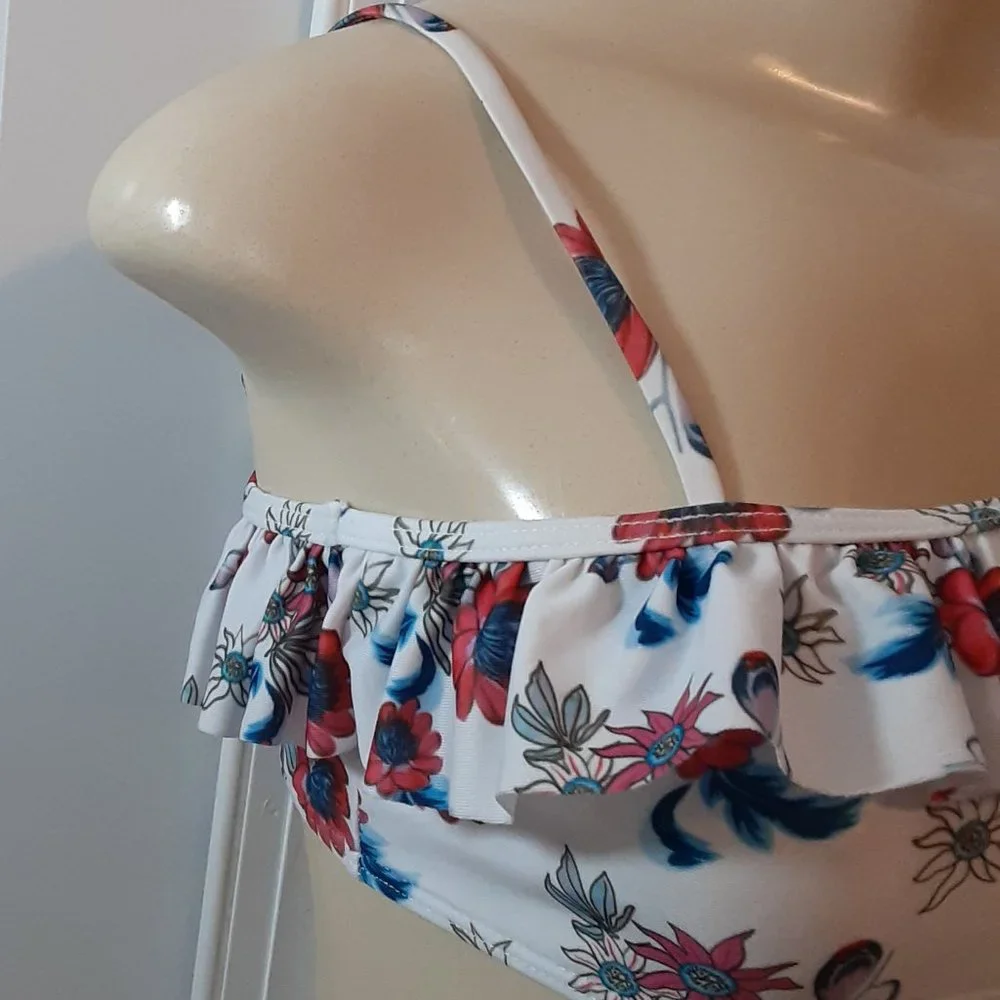 NWOT One Shoulder Floral Swimsuit Kids Bikini Top Girls Bathing Suit